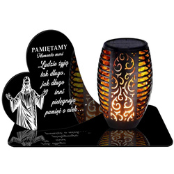 ZNICZ SOLARNY LED WIECZNY PODSTAWKA NA CMENTARZ GRÓB Serce EFEKT PŁOMIENIA