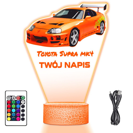 LAMPKA NOCNA LED 3D auto Toyota Supra MK4 prezent dla dziecka URODZINY statuetka + pilot