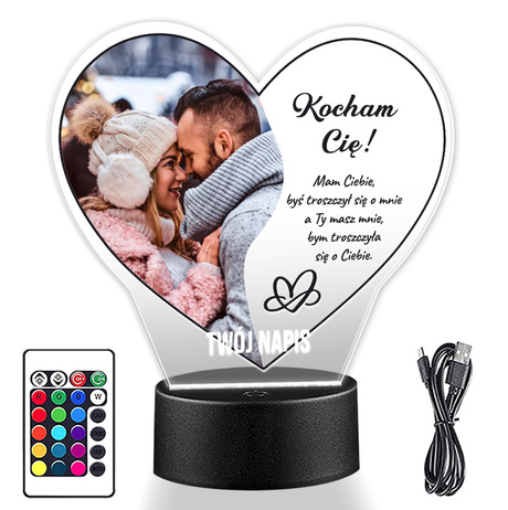 Lampka Nocna ramka Prezent na Walentynki chłopaka dziewczyny żony męża z personalizacją