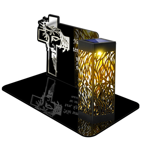 ZNICZ SOLARNY LED WIECZNY PODSTAWKA NA CMENTARZ GRÓB lampka Krzyż 3D