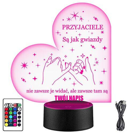 LAMPKA NOCNA LED SERCE PRZYJACIELE 3D + PILOT prezent URODZINY statuetka