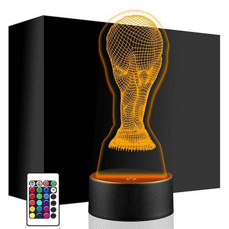LAMPKA NOCNA LED PUCHAR ŚWIATA 3D + PILOT prezent URODZINY statuetka