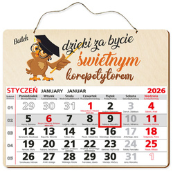 DREWNIANY KALENDARZ 2026 PREZENT KOREPETYTOR UPOMINEK POD CHOINKĘ ŚWIĘTA