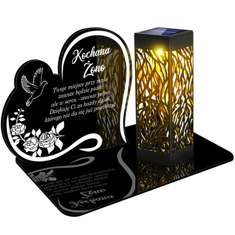 ZNICZ SOLARNY LED WIECZNY PODSTAWKA NA CMENTARZ GRÓB lampka Napis Serce 3D  DLA ŻONY