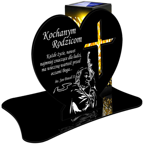 ZNICZ SOLARNY LED WIECZNY PODSTAWKA NA CMENTARZ GRÓB lampka Serce 3D DLA RODZICÓW