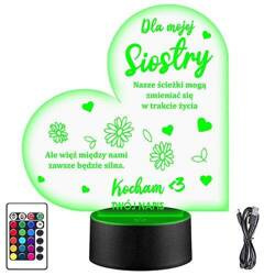 LAMPKA NOCNA LED DLA SIOSTRY 3D + PILOT prezent na URODZINY statuetka