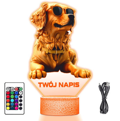 LAMPKA NOCNA LED 3D z imieniem PIESEK RETRIEVER prezent dla dziecka URODZINY statuetka + pilot