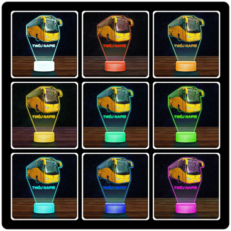 LAMPKA NOCNA LED 3D AUTOBUS AUTOKAR DLA KIEROWCY prezent dla dziecka URODZINY statuetka + pilot