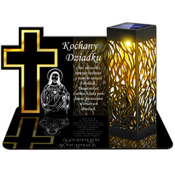 ZNICZ SOLARNY LED WIECZNY PODSTAWKA NA CMENTARZ GRÓB lampka Krzyż 3D DLA DZIADKA