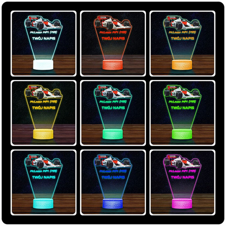 LAMPKA NOCNA LED 3D auto McLaren MP4 bolid F1 prezent dla dziecka URODZINY statuetka + pilot