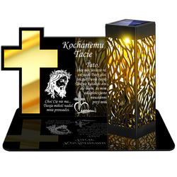 ZNICZ SOLARNY LED WIECZNY PODSTAWKA NA CMENTARZ GRÓB lampka Krzyż 3D DLA TATY