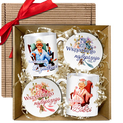 Prezent na dzień Babci i Dziadka Zestaw dla dziadków Kubki z Podstawkami