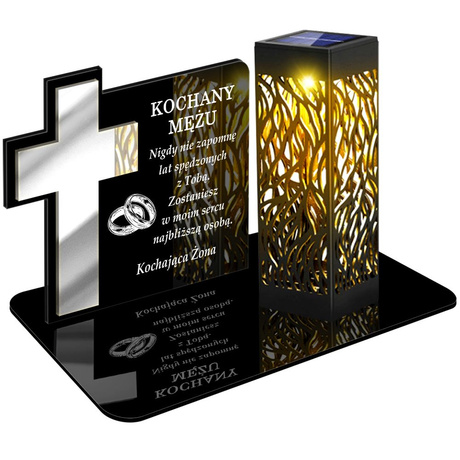 ZNICZ SOLARNY LED WIECZNY PODSTAWKA NA CMENTARZ GRÓB lampka Krzyż 3D DLA MĘŻA