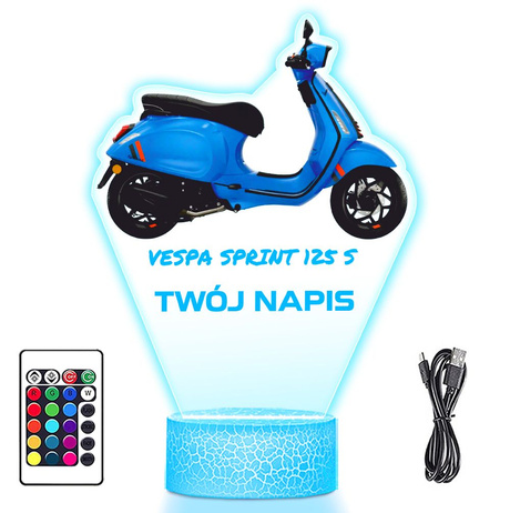 LAMPKA NOCNA LED 3D Motor Skuter Vespa SPRINT 125 prezent dla dziecka URODZINY statuetka + pilot