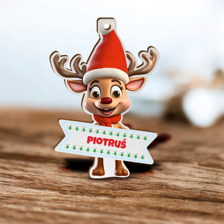 Bombka drewniana z imieniem RENIFER do paczek na święta Mikołaja choinkę