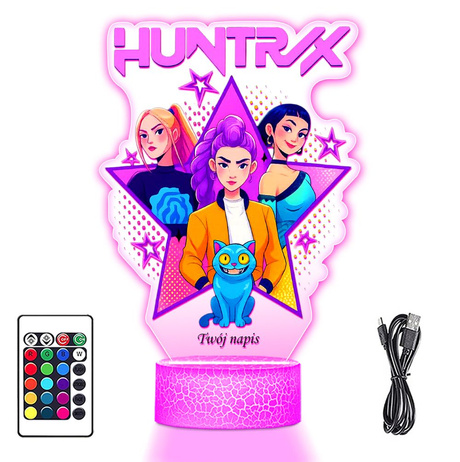 LAMPKA NOCNA LED 3D Imię Huntrix K-pop Łowczynie Demonów Rumi Mira Zoey + PILOT