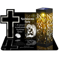 ZNICZ SOLARNY LED WIECZNY PODSTAWKA NA CMENTARZ GRÓB lampka Krzyż 3D DLA TATY