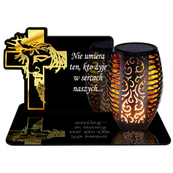 ZNICZ SOLARNY LED WIECZNY PODSTAWKA NA CMENTARZ GRÓB Krzyż EFEKT PŁOMIENIA