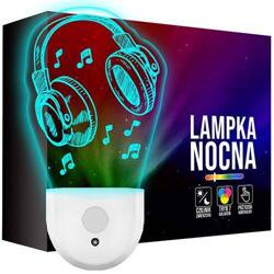 Lampka Nocna LED dla Dzieci SŁUCHAWKI MUZYKA do kontaktu gniazdka CZUJNIK