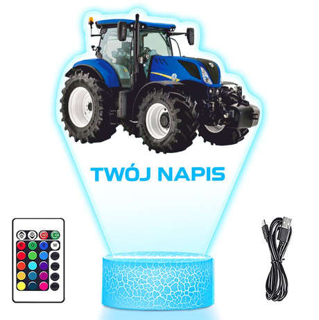 LAMPKA NOCNA LED 3D z imieniem Traktor Ciągnik prezent dla dziecka URODZINY statuetka + pilot