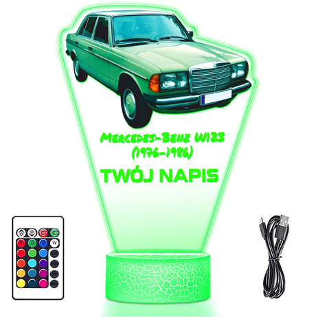 LAMPKA NOCNA LED 3D AUTO Mercedes-Benz W123 prezent dla dziecka URODZINY statuetka + pilot