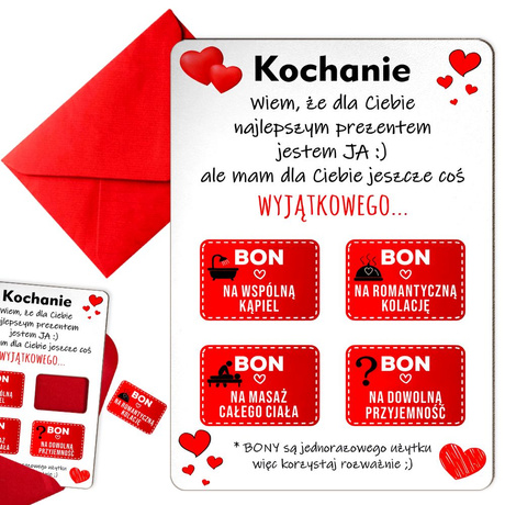 Prezent na Walentynki dla Niej dla Niego bon walentynkowy dla żony męża