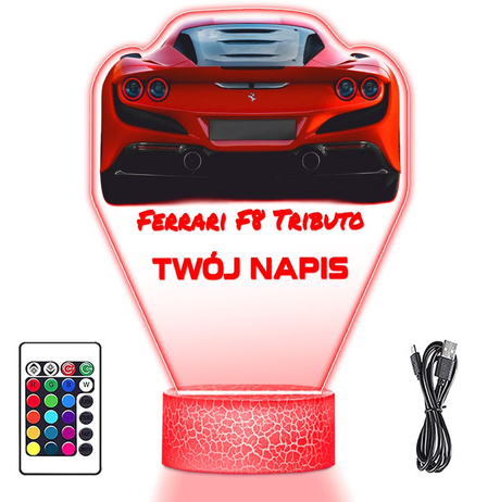 LAMPKA NOCNA LED 3D AUTO FERRARI F8 prezent dla dziecka URODZINY statuetka + pilot