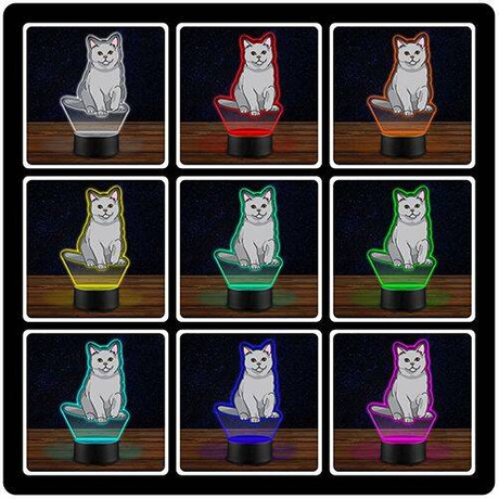 LAMPKA NOCNA LED KOT BRYTYJSKI KOTEK 3D + PILOT prezent URODZINY statuetka