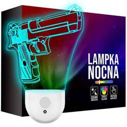 Lampka Nocna LED dla Dzieci PISTOLET REWOLWER do kontaktu gniazdka CZUJNIK