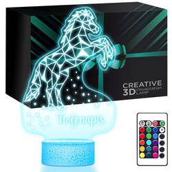 Lampka Nocna LED 3D z Imieniem Koń Prezent dla Dziewczynki na Urodziny