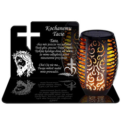 ZNICZ SOLARNY LED WIECZNY PODSTAWKA NA CMENTARZ GRÓB Krzyż EFEKT PŁOMIENIA DLA TATY