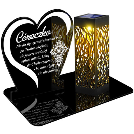 ZNICZ SOLARNY LED WIECZNY PODSTAWKA NA CMENTARZ GRÓB lampka Napis Serce 3D DLA CÓRKI