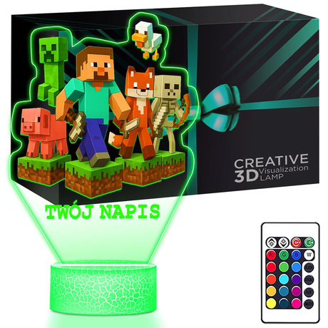 LAMPKA NOCNA LED 3D MINECRAFT GRA prezent dziecka URODZINY statuetka