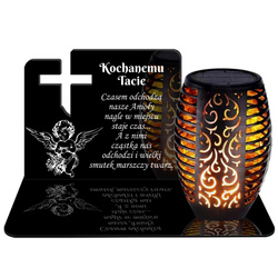 ZNICZ SOLARNY LED WIECZNY PODSTAWKA NA CMENTARZ GRÓB Krzyż EFEKT PŁOMIENIA DLA TATY