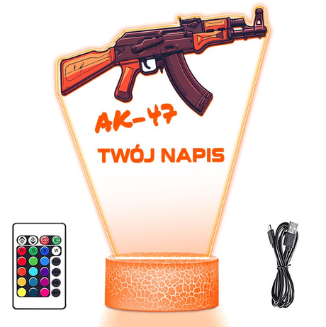 LAMPKA NOCNA LED 3D KARABIN BROŃ Karabinek AK-47 prezent dla dziecka URODZINY statuetka + pilot