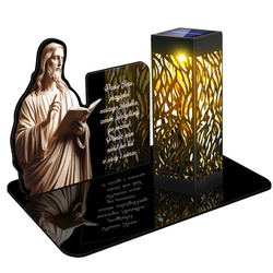 ZNICZ SOLARNY LED WIECZNY NA CMENTARZ GRÓB PODSTAWKA lampka JEZUS Chrystus