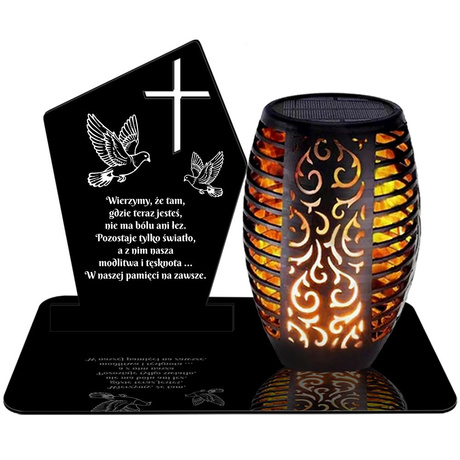 ZNICZ SOLARNY LED WIECZNY PODSTAWKA NA CMENTARZ GRÓB Krzyż EFEKT PŁOMIENIA