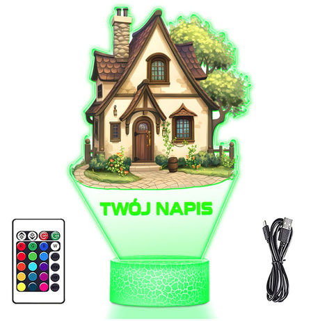 LAMPKA NOCNA LED 3D DOMEK CHATKA Z BAJKI prezent dla dziecka URODZINY statuetka + pilot