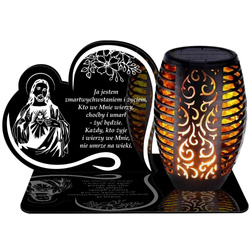 ZNICZ SOLARNY LED WIECZNY PODSTAWKA NA CMENTARZ GRÓB Serce EFEKT PŁOMIENIA