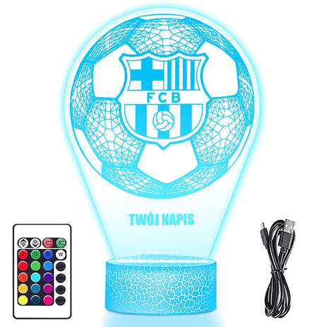 Lampka Nocna LED 3D FC Barcelona z Imieniem RGB Prezent na Święta Urodziny