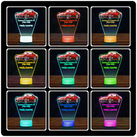 LAMPKA NOCNA LED 3D AUTO Chevrolet Corvette C3 prezent dla dziecka URODZINY statuetka + pilot