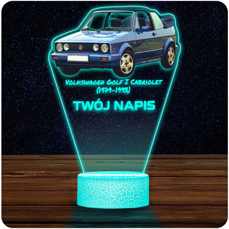 LAMPKA NOCNA LED 3D AUTO Volkswagen Golf Cabriolet prezent dla dziecka URODZINY statuetka + pilot