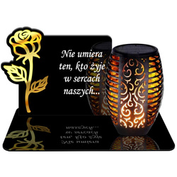 ZNICZ SOLARNY LED WIECZNY PODSTAWKA NA CMENTARZ GRÓB Róża EFEKT PŁOMIENIA