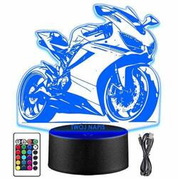 LAMPKA NOCNA LED ŚCIGACZ MOTOR 3D + PILOT prezent URODZINY statuetka