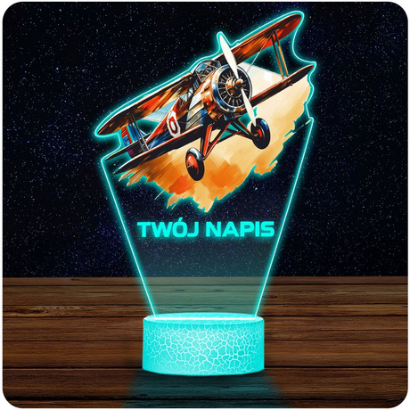 LAMPKA NOCNA LED 3D z imieniem SAMOLOT prezent dla dziecka URODZINY statuetka + pilot