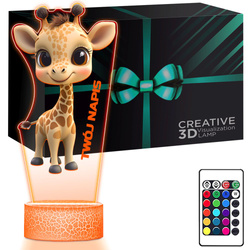 LAMPKA NOCNA LED 3D z imieniem ŻYRAFA ZWIERZĘ ZOO prezent dla dziecka URODZINY statuetka + pilot