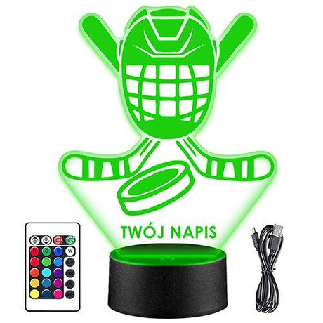 LAMPKA NOCNA LED HOKEJ KRĄŻEK KASK 3D + PILOT prezent URODZINY statuetka