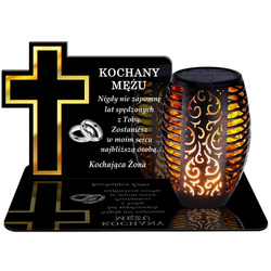 ZNICZ SOLARNY LED WIECZNY PODSTAWKA NA CMENTARZ GRÓB Krzyż EFEKT PŁOMIENIA DLA MĘŻA