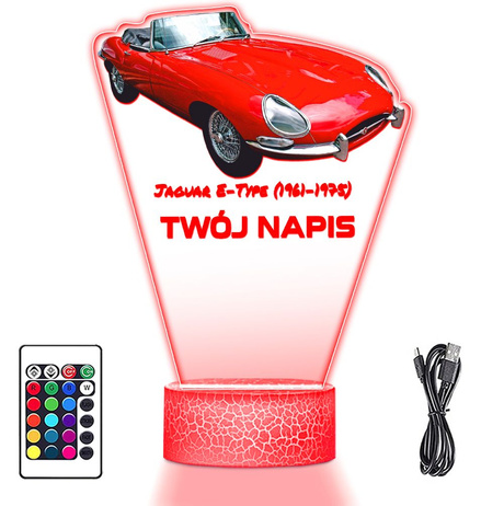 LAMPKA NOCNA LED 3D AUTO Jaguar E-Type prezent dla dziecka URODZINY statuetka + pilot