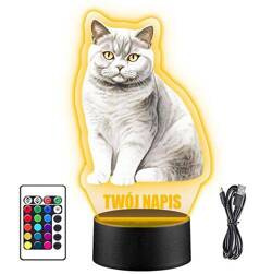 LAMPKA NOCNA LED KOT BRYTYJSKI KOTEK 3D + PILOT prezent URODZINY statuetka